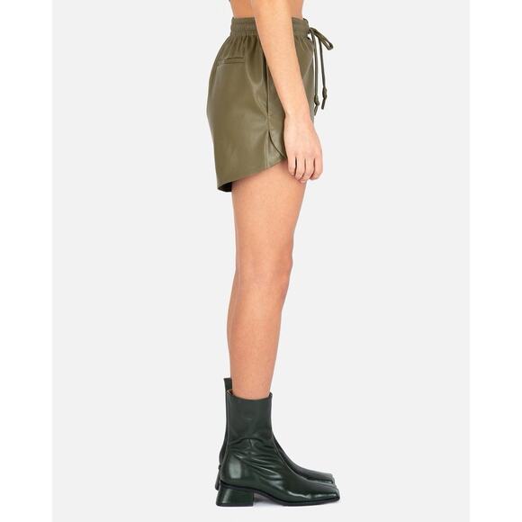 Nanushka Janna Vegan Leather Drawstring Shorts In Olive Green Designer Size XS - Picture 2 of 9